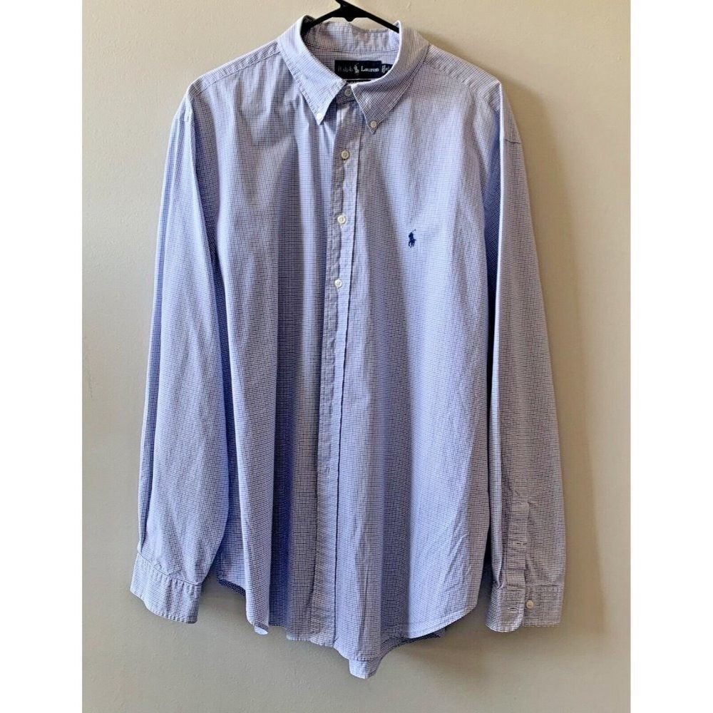 Ralph Lauren Shirt Mens Plaid‎ Long Sleeve Classic Fit Button Down Size 18 36/37
